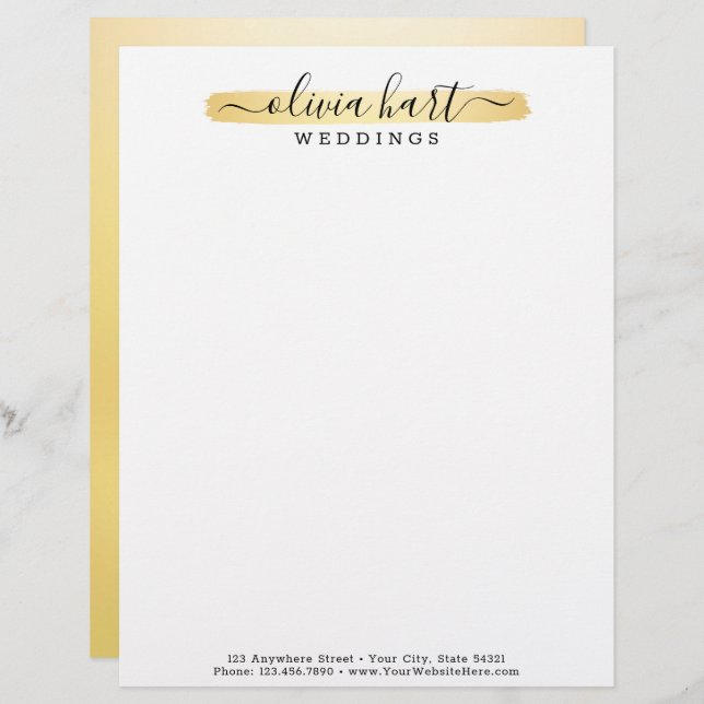 Gold Minimalist Paint Swash Custom Logo Stylist Letterhead (Front/Back)