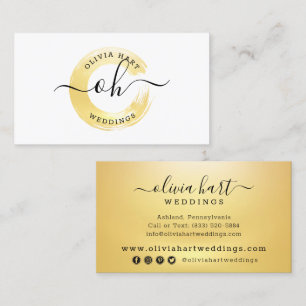 Gold Minimalist Paint Swash Logo Social Media Business Card