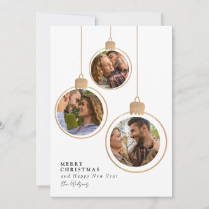 Gold Minimalist Photo Collage Family Christmas Invitation