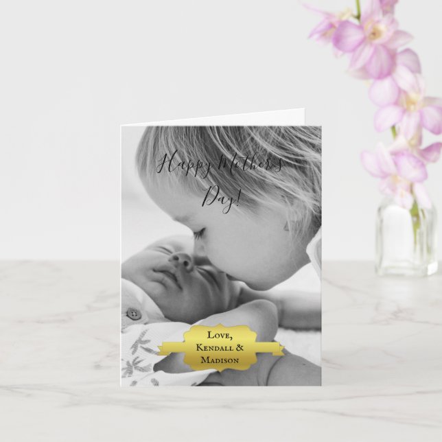 Gold Minimalist Photo Mother's Day Card (Orchid)