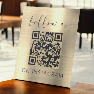 Gold Minimalist QR Code Follow Us on Instagram Pedestal Sign