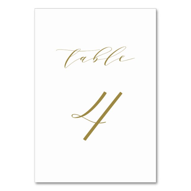 Gold Minimalist Script Wedding Table 4 Table Number (Front)