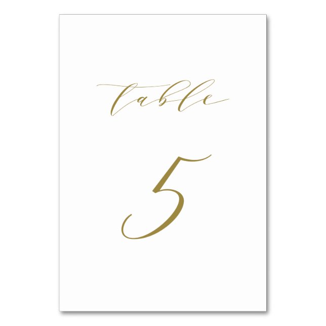 Gold Minimalist Script Wedding Table 5 Table Number (Front)