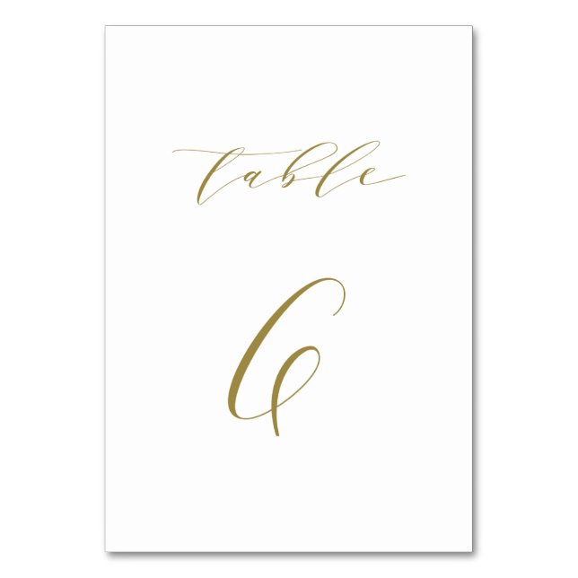 Gold Minimalist Script Wedding Table 6 Number (Front)