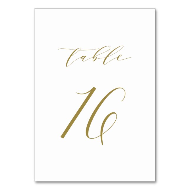 Gold Minimalist Script Wedding Table Number 16 (Front)