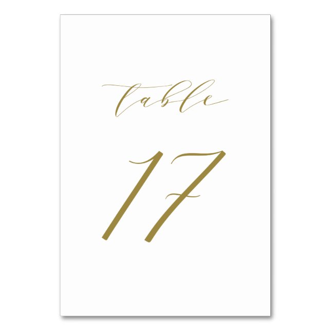 Gold Minimalist Script Wedding Table Number 17 (Front)