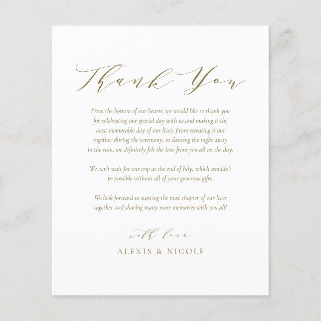 Gold Minimalist Script Wedding Thank You Card (Front)