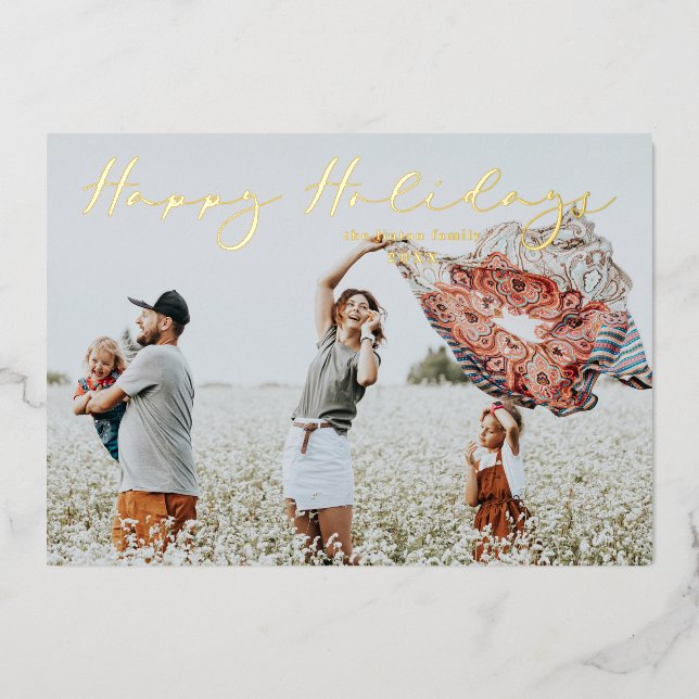 Gold Minimaliste Joyeux Vacances Script Calligraph (Recto)