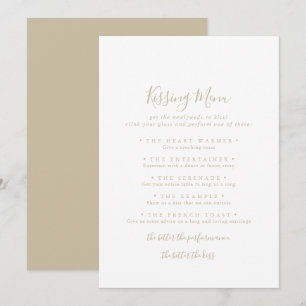 Gold Minimaliste Mariage Kissing Menu Carte de jeu