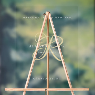 Gold Minimalistic Monogram Clear Wedding Welcome Acrylic Sign