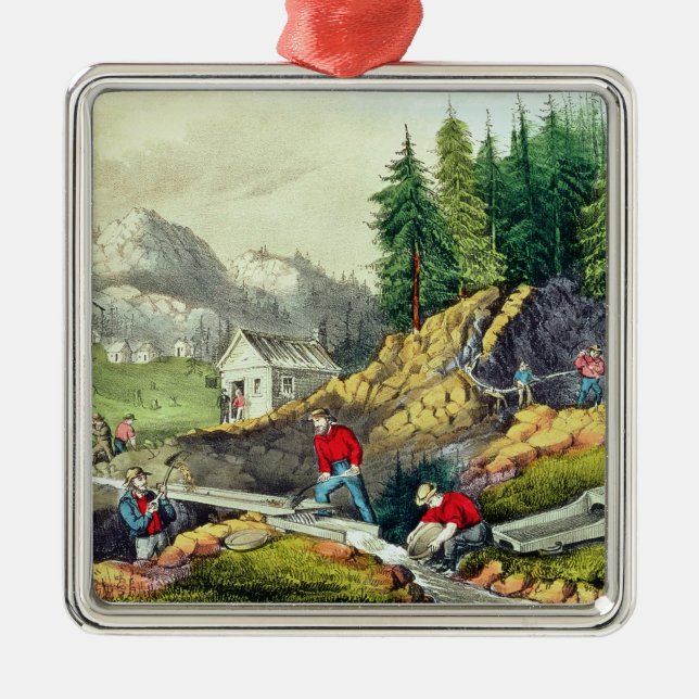 Gold Mining in California Metal Ornament (Front)