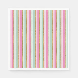 Gold Mint And Pink Stripes Napkin