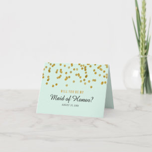 Gold Mint Confetti Will You Be My Maid of Honour Invitation