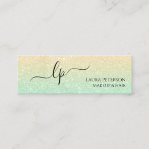 Gold mint glitter handwritten script calligraphy mini business card
