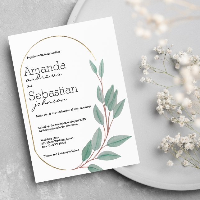 Gold mint green brown foliage floral wedding  invitation (Gold mint green brown foliage floral wedding)