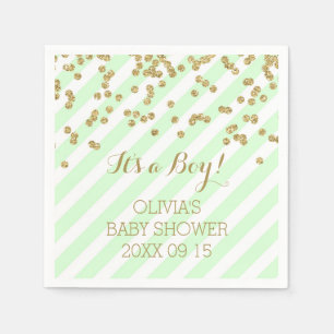 Gold Mint Green Confetti Stripes Baby Shower Napkin