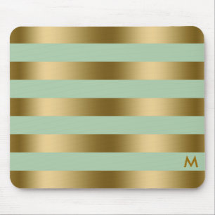 Gold & Mint-Green Stripes Geometric Pattern Mouse Pad