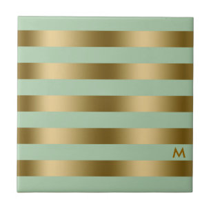 Gold & Mint-Green Stripes Geometric Pattern Tile