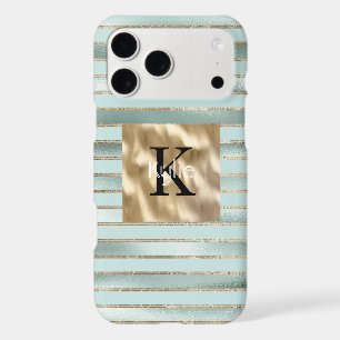 Gold Mint Green Stripes Monogram Name
