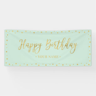 Gold & Mint Happy Birthday Party Banner