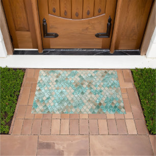 Gold Mint Mermaid Scales Glam #2 (Faux Glitter) Doormat