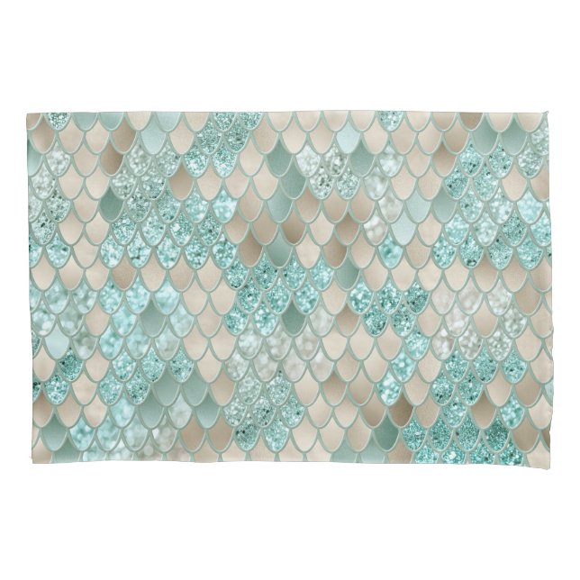 Gold Mint Mermaid Scales Glam #2 (Faux Glitter) Pillowcase (Front)