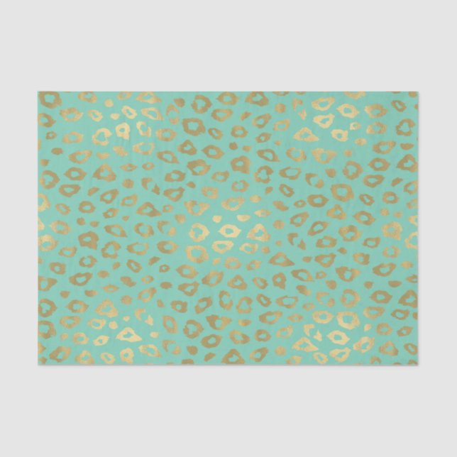 Gold Mint Ombre Leopard Print Tissue Paper (Front)