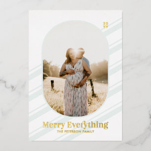 Gold & Mint Stripes Merry Christmas Photo Greeting