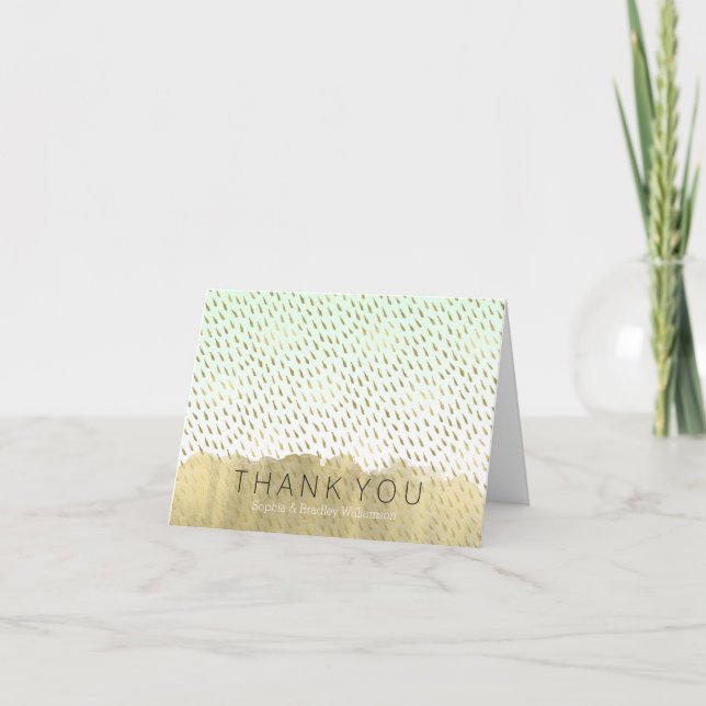 Gold Mint White Ombre Abstract Thank You Card (Front)
