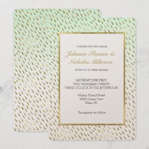 Gold Mint White Ombre Abstract Wedding Invitation
