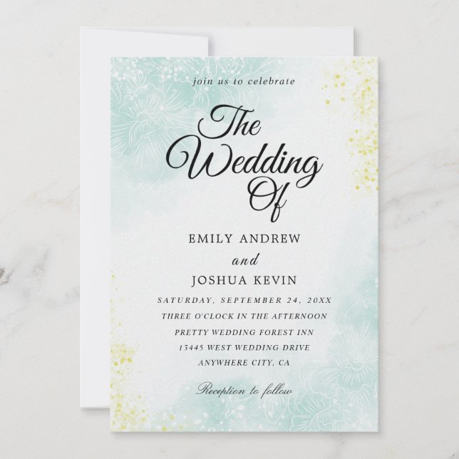 gold minted watercolor wedding invitations (Front)
