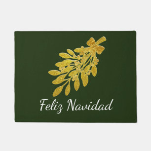 Gold Mistletoe Feliz Navidad Personalize Doormat
