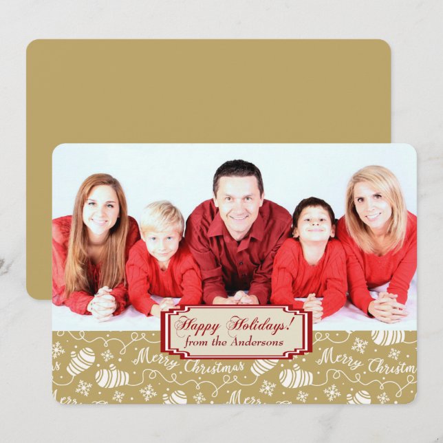 Gold Mittens Border Template Christmas Flat Card (Front/Back)