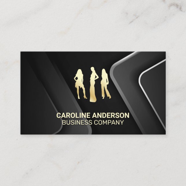 Gold Models | Grey Black Metallic Background Business Card (Front)