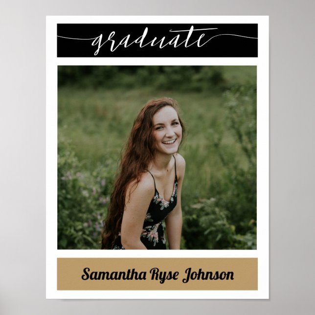 Gold Modern Block Photo Graduation Poster (Front)