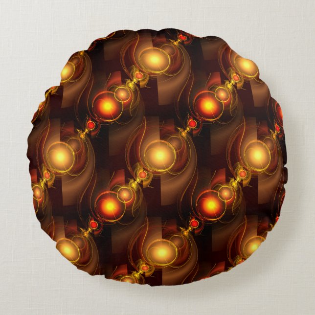 Gold Modern Boho Elegant Abstract Art Pattern #501 Round Pillow (Front)