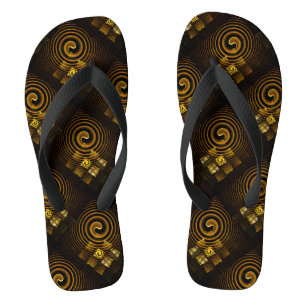 Gold Modern Boho Elegant Abstract Art Pattern #502 Flip Flops