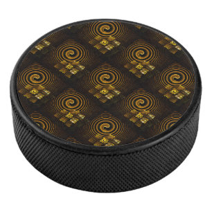 Gold Modern Boho Elegant Abstract Art Pattern #502 Hockey Puck