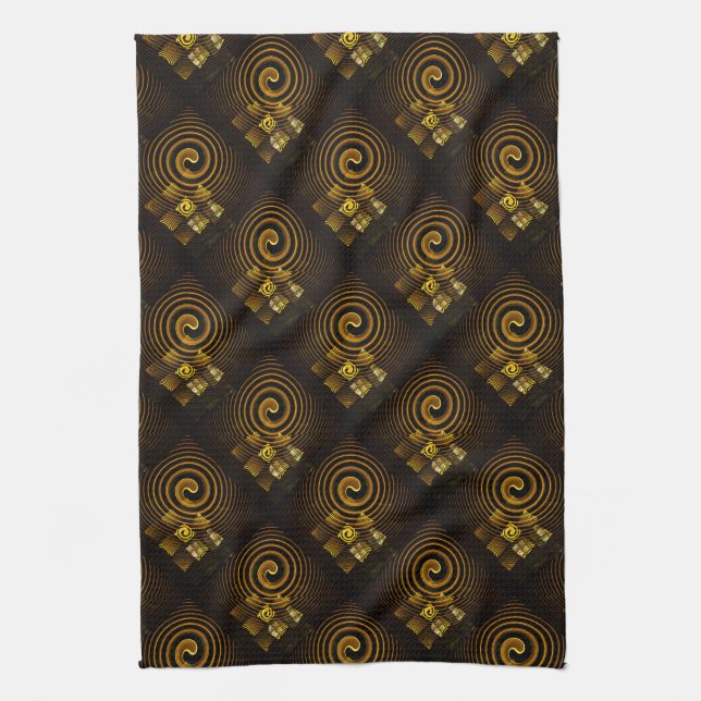 Gold Modern Boho Elegant Abstract Art Pattern #502 Kitchen Towel (Vertical)