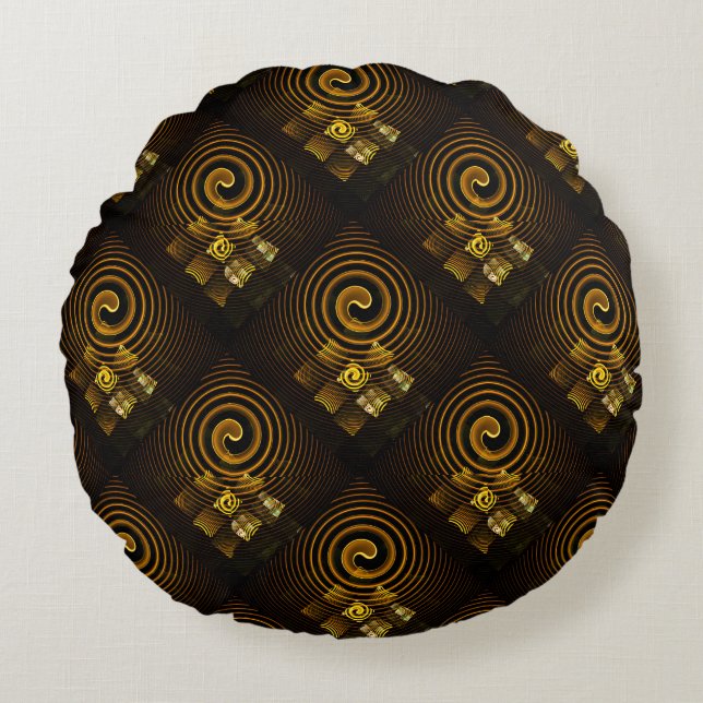 Gold Modern Boho Elegant Abstract Art Pattern #502 Round Pillow (Front)