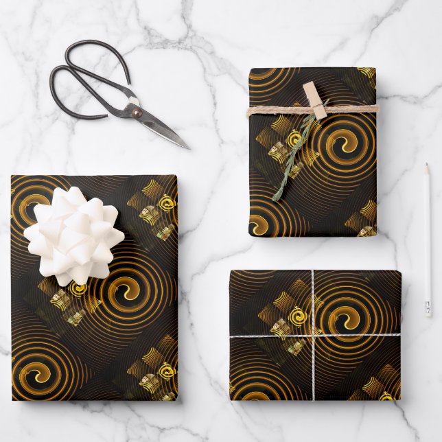Gold Modern Boho Elegant Abstract Art Pattern #502 Wrapping Paper Sheet (Front)