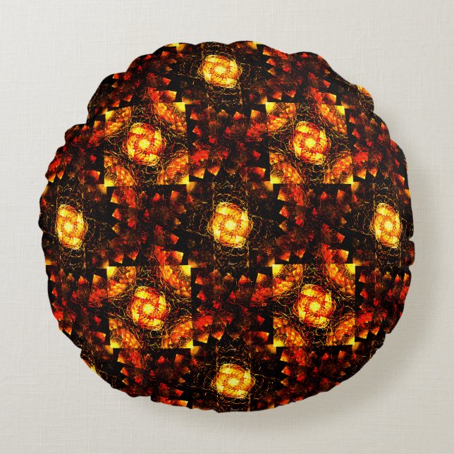 Gold Modern Boho Elegant Abstract Art Pattern #506 Round Pillow (Front)