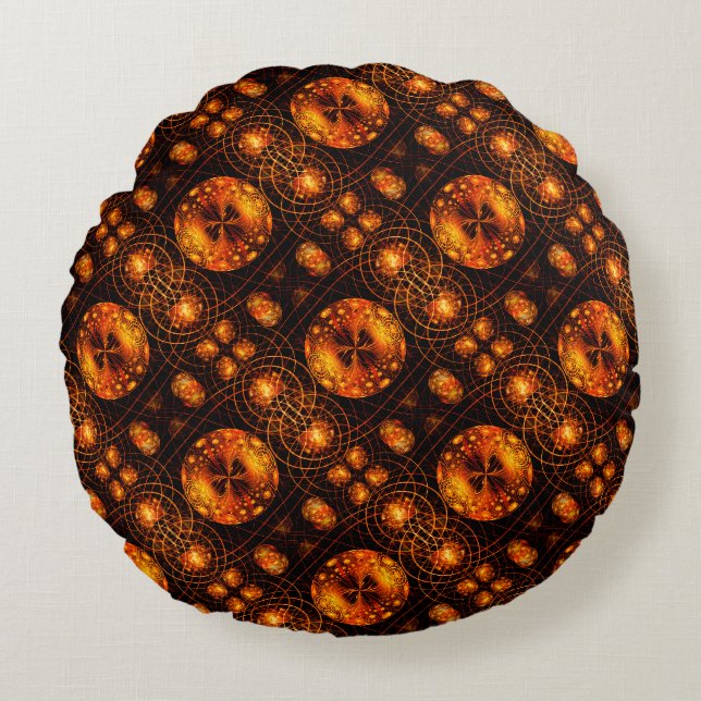 Gold Modern Boho Elegant Abstract Art Pattern #507 Round Pillow (Front)