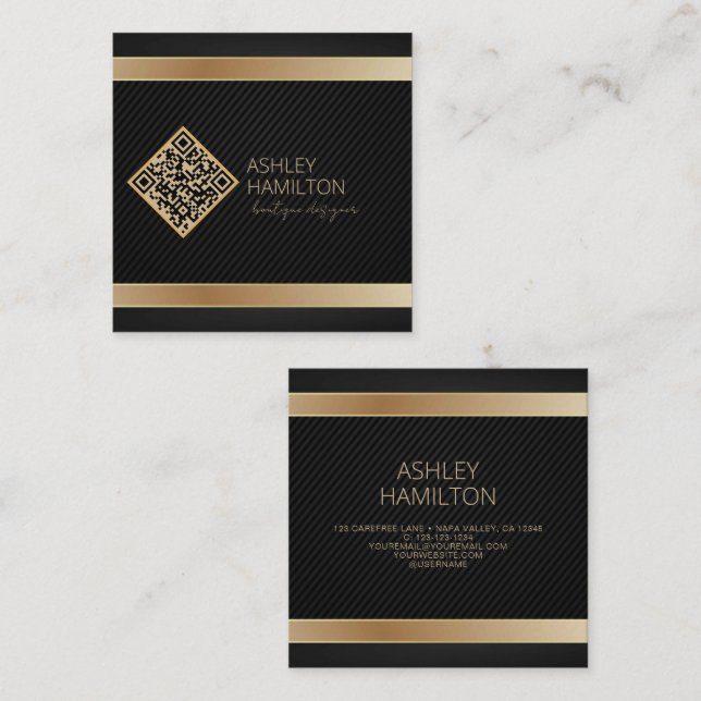 Gold Modern Boutique Designer Square Business Card (Front/Back)