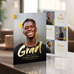 Gold Modern Brush Script Photo Graduation