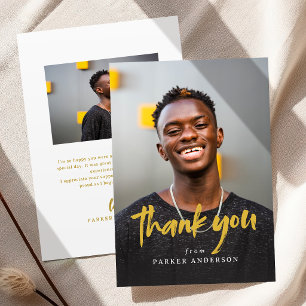Gold Modern Brush Script Simple Photo Graduation  Thank You Card