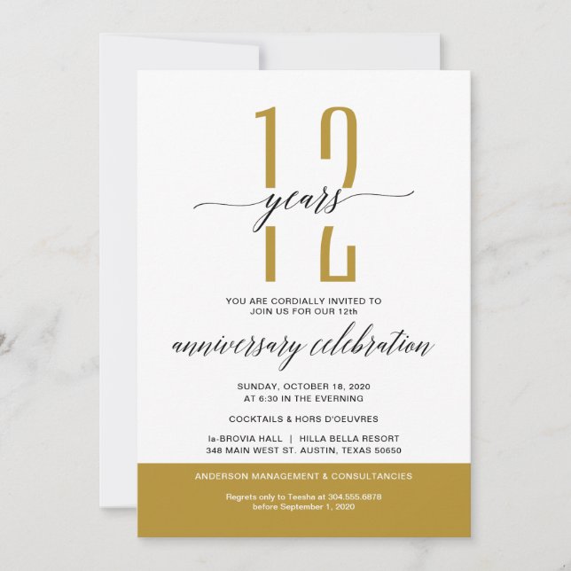GOLD Modern Business Anniversary Party Celebration Invitation (Front)