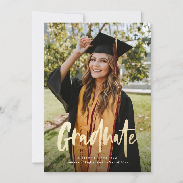 Gold Modern Calligraphy Photo Graduation Invitation (Front)