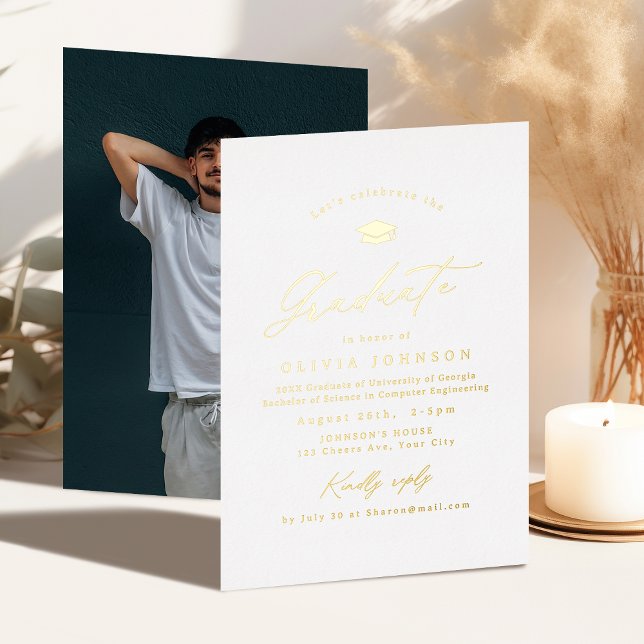 Gold Modern Calligraphy Simple Photo Graduation (Gold Modern Calligraphy Simple Photo Graduation Foil Invitation)