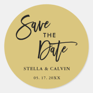 Gold Modern Calligraphy Wedding Save the Date Classic Round Sticker